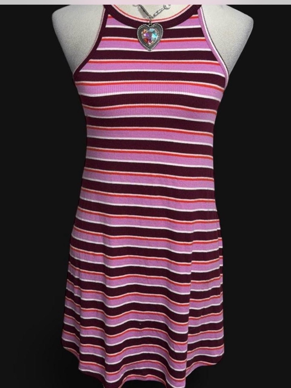 Arizona Jean Company Striped Halter Dress in Pink & Burgundy